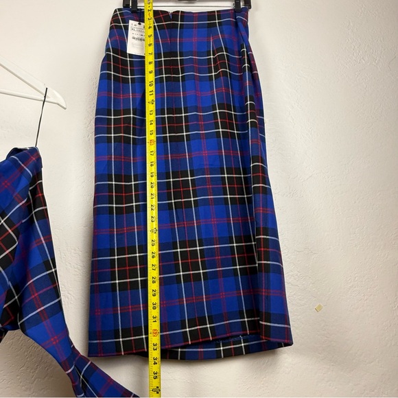 ZARA Blue Plaid Asymmetrical Set/Off-The-Shoulder Top & Ruched Slit Midi Skirt - Picture 4 of 16